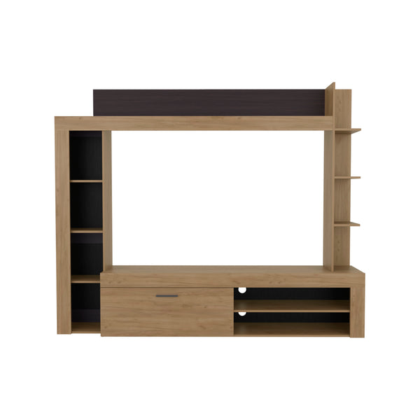 English Elm Cecil Walnut Entertainment Center TV Stand with Open Shelves, Storage Compartments, Durable Engineered Wood B200S00444