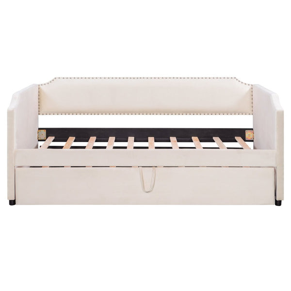 English Elm Twin Velvet Upholstered Daybed with Pop up Trundle for Guest or Kids Rooms SF000197AAA