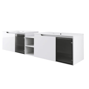 English Elm 84'' Freestanding Double Sink Bathroom Vanity Oak Finish Soft Close Storage Cabinet W999S00534