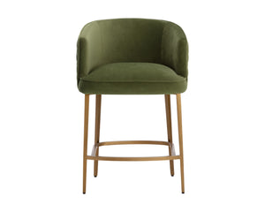 Sunpan CORNELLA Counter Stool - Elegant Meg Olive Upholstery with Diamond Stitching & Antique Brass Frame 109863