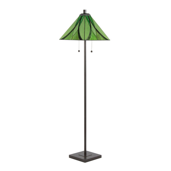 English Elm 63" Tiffany Style Floor Lamp with Stained Green Glass and Bronze Finish B202P471646