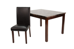 English Elm Modern Cherry and Black 5pc Dining Set with Faux Marble Top, Faux Leather Cushioned Chairs, 48" B011P373215