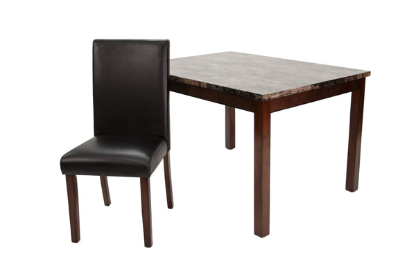 English Elm Modern Cherry and Black 5pc Dining Set with Faux Marble Top, Faux Leather Cushioned Chairs, 48" B011P373215