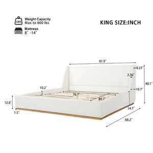 English Elm Luxury Wingback Upholstered King Bed Padded Rubberwood Frame Restful Bedroom Design N769K393039W