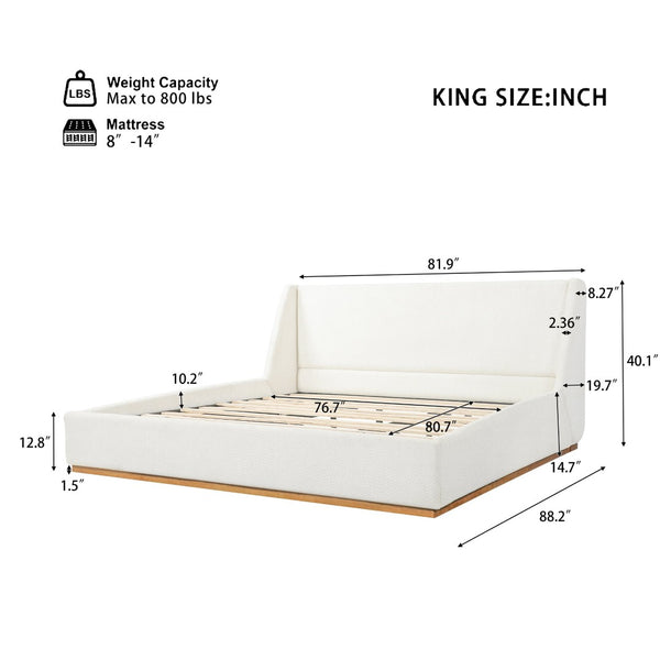 English Elm Luxury Wingback Upholstered King Bed Padded Rubberwood Frame Restful Bedroom Design N769K393039W