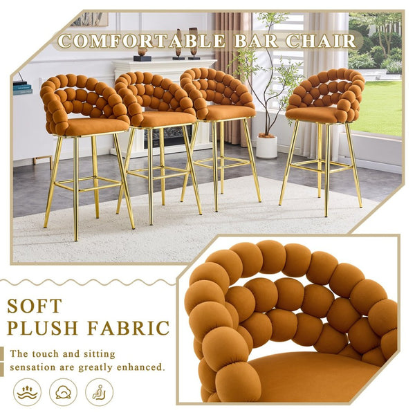 English Elm Set of 2 Sculptural Bubble Back Velvet Barstools with Glamorous Electroplated Legs Gold,Orange W3875P370838