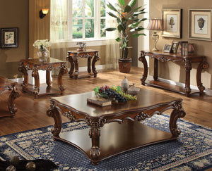 English Elm Cherry Scrolled End Table with Bottom Shelf, Cherry Finish Square Top, Elegant Trim, Storage Surface B062P209123