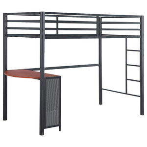 English Elm Blair Gunmetal Twin-Over-Full Workstation Bunk Bed with Built-In Desk Space-Saving Metal Loft Frame B062S00963