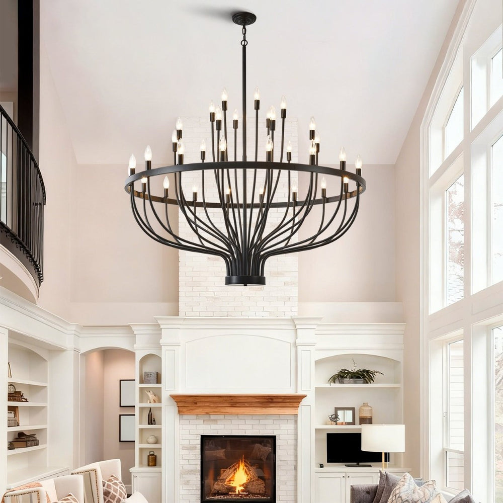 English Elm Industrial Matte Black 33-arm Candelabra Chandelier Large Dining Room Statement Fixture W2991P406724