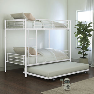 English Elm Contemporary Twin-Over-Twin Bunk Bed with Pull-Out Trundle and Built-In Ladder for Space-Saving Rooms White 80 L x 15 W x 7 H B2741P350235