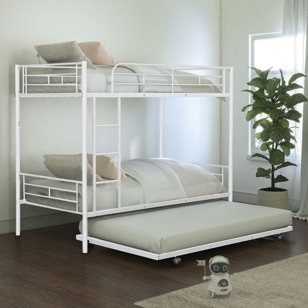 English Elm Contemporary Twin-Over-Twin Bunk Bed with Pull-Out Trundle and Built-In Ladder for Space-Saving Rooms White 80 L x 15 W x 7 H B2741P350235