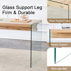 English Elm Table And Chair Set - Modern Wood Texture Mdf Coffee Table With Glass Legs & 4 Transparent Chairs W1151S02076-GIGA