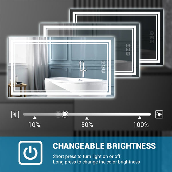English Elm Led Bathroom Mirror 40"X24" With Defogger, 3 Color Dimmable Lights, Memory Function & Slim Design T3177P296174