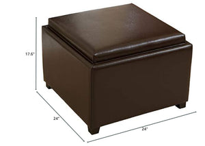 English Elm Christopher Knight Home® - DENVER 24IN Leather Storage Tray Ottoman in Chocolate with Reversible Tray-Top, Hidden Storage & Espresso Legs 53108.00PU