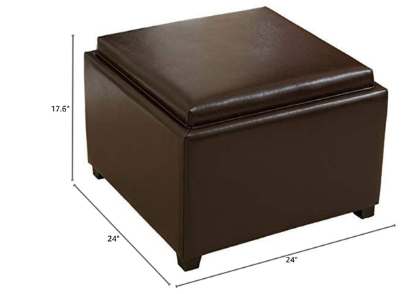 English Elm Christopher Knight Home® - DENVER 24IN Leather Storage Tray Ottoman in Chocolate with Reversible Tray-Top, Hidden Storage & Espresso Legs 53108.00PU