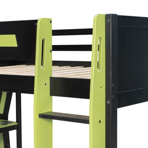 English Elm Full-size Gaming Loft Bed with Integrated Rgb Desk Usb Ports and Esports Frame Green LT000239AAG