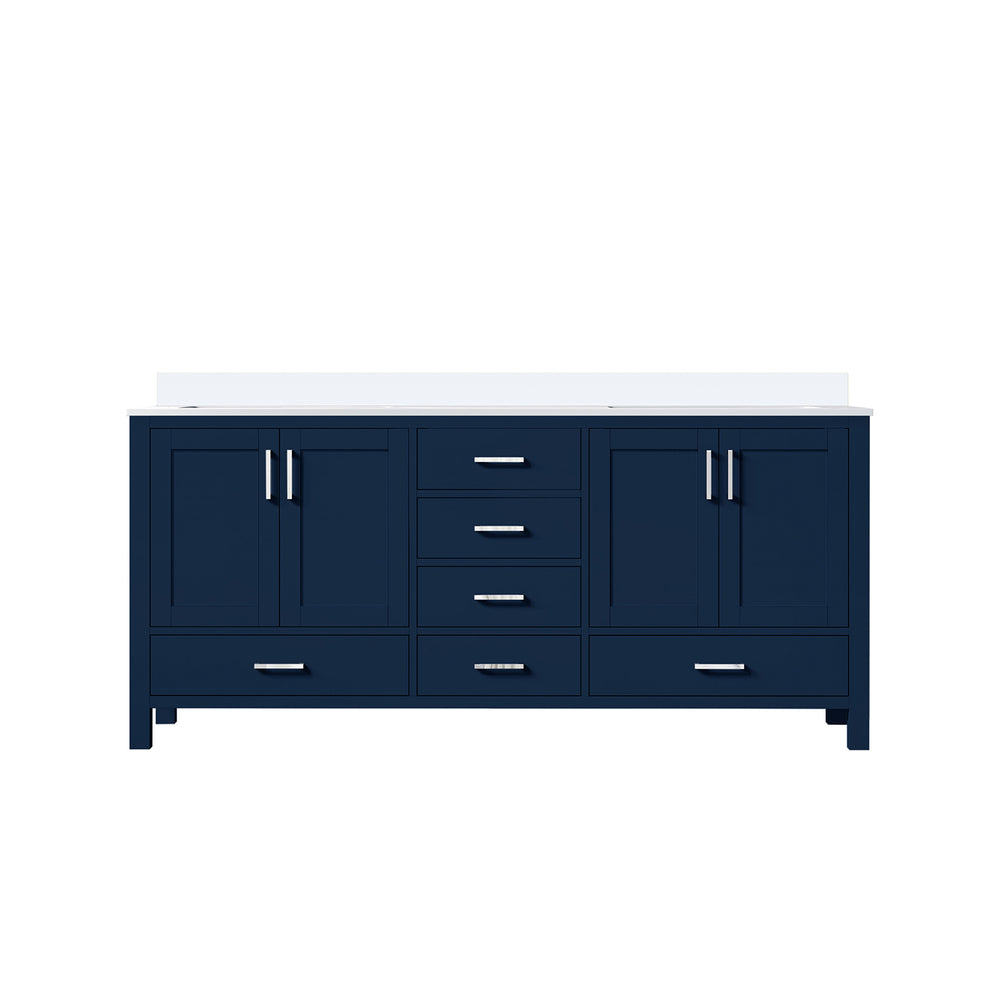 English Elm Navy 72" Double Bath Vanity 22" D with White Quartz Top — Solid Wood, Soft-Close Drawers, Ample Storage B2731P258928