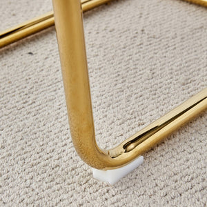 English Elm Table And Chair Set - Luxurious 71" Pandora Glass Dining Table With Golden C-Shaped Legs & 6 Pu Chairs W1151S03225-GIGA