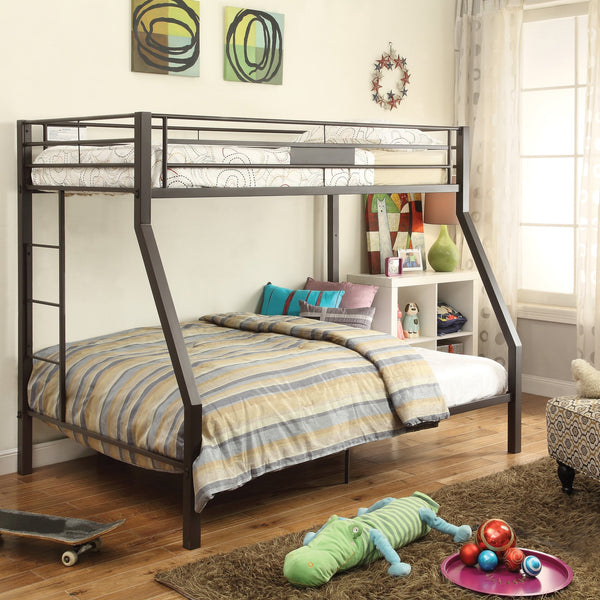 English Elm Sandy Twin-Over-Full Bunk Bed with 20-Slat Support, Full-Length Guardrail & Reversible Ladder, Sandy Brown Finish B062S00522