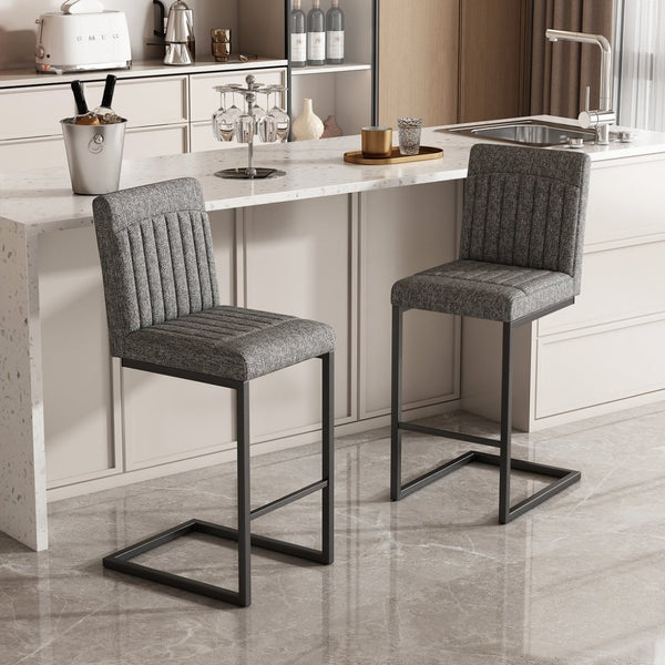 English Elm Faux Leather Counter Stools Set of Two Ergonomic Curved Back Metal Frame Kitchen Seating Dark Gray W5096P400650