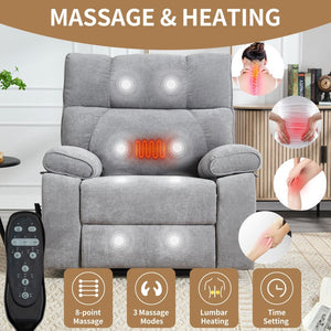 English Elm Beige Chenille Power Lift Recliner Dual Motor Massage Heat 350 Lb Capacity Gray W1803P264031