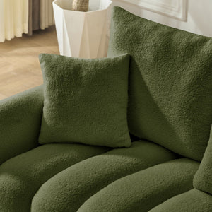 English Elm 78 Inch Teddy Velvet Three Seat Sofa Solid Wood Frame Plush Cushions for Living Room Army Green W2564S00126