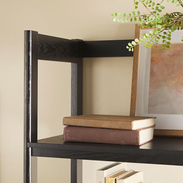 English Elm Walker Edison - Transitional Wide Reeded Bookshelf with Drawers on Bottom for Home Office, Spacious Shelving & Storage Black 75.25 L x 20.63 W x 7 H B185P200187