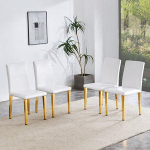 English Elm Set Of 4 Elegant White Pu Leather Chairs With Gold Legs – Chic, Durable, And Perfect For Modern Spaces! W3226P279073-GIGA