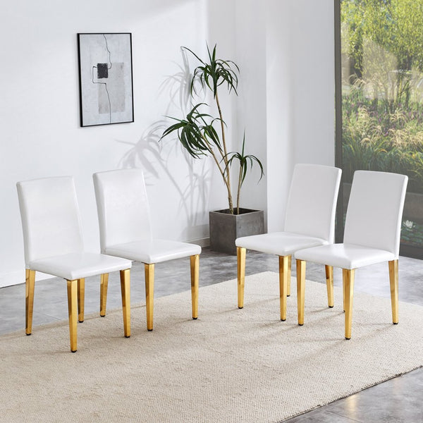 English Elm Set Of 4 Elegant White Pu Leather Chairs With Gold Legs – Chic, Durable, And Perfect For Modern Spaces! W3226P279073-GIGA