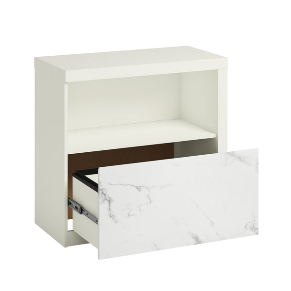 English Elm Lateral File Cabinet In Sleek White Finish - Compact Storage Solution For Modern Workspaces & Homes B356P354495