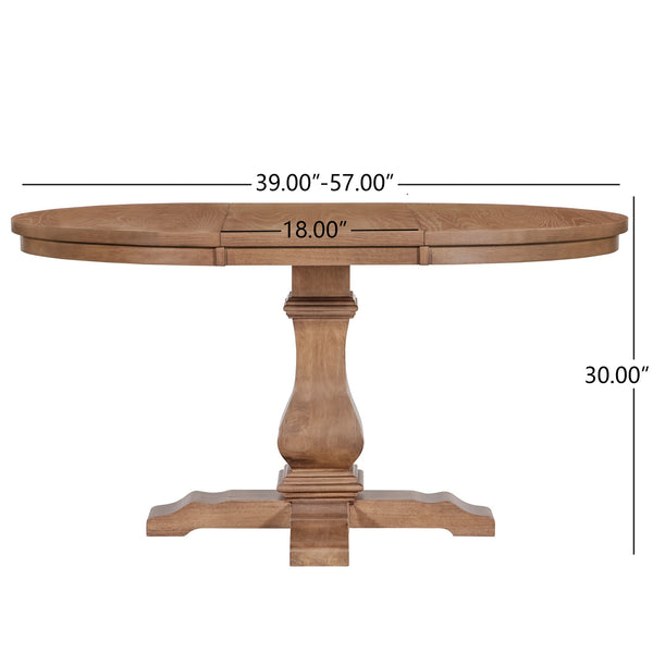 English Elm Christopher Knight Home® - Oval Rustic Walnut Extension Dining Table - Eco-Friendly Rubberwood, Elegant Pedestal Base & Leaf N771P355872T_N771P355873T