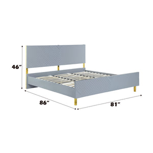 English Elm Gaines High Gloss EK Bed Frame with Wave Pattern Headboard, Metal Legs, 39 Slats, 660lb Capacity Gray 86.02 L x 18.74 W x 6.77 H B2726S00481