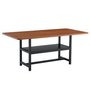 English Elm Table and Chair Set 71 Inch Walnut Grain Dining with 6 Pu Upholstered Seats Walnut+Black W1151S04278