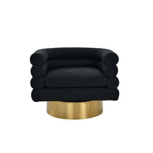 English Elm Modern Boucle Upholstered Barrel Swivel Chair with Brushed Gold Base for Living Room Black B011P426603