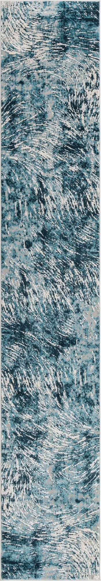 Unique Loom Oasis Wave Machine Made Abstract Rug Blue, Gray/Navy Blue/Ivory 2' 0" x 12' 0"