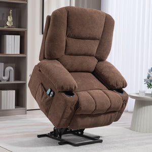 English Elm HOMCOM Power Lift Recliner Chair with Heat & 8-Mode Vibration Massage, Remote, Cup Holders Brown W2225P200399
