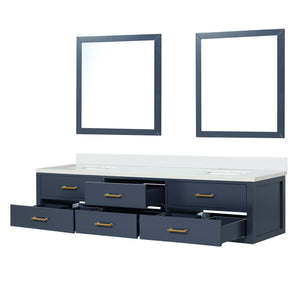 English Elm Blue Double Bath Vanity Set With White Quartz Top, 2 Mirrors & Soft-Close Doors For Elegant Storage B2731S01590