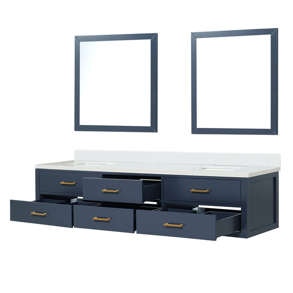 English Elm Blue Double Bath Vanity Set With White Quartz Top, 2 Mirrors & Soft-Close Doors For Elegant Storage B2731S01590