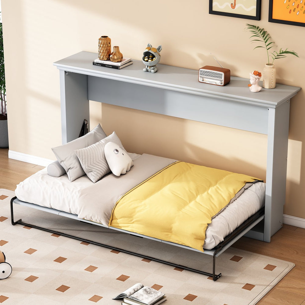 English Elm Twin Murphy Bed Cabinet Foldaway Gray — Space-Saving Twin Wall Bed with Integrated Legs, 1000lb Capacity GX002043AAE