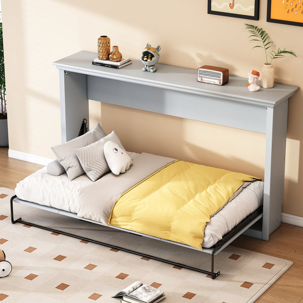 English Elm Twin Murphy Bed Cabinet Foldaway Gray — Space-Saving Twin Wall Bed with Integrated Legs, 1000lb Capacity GX002043AAE