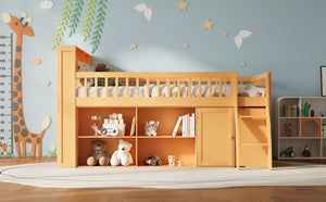 English Elm Queen Loft Bed with Open Shelving Built-in Led Light White Wood Frame N7090005025N