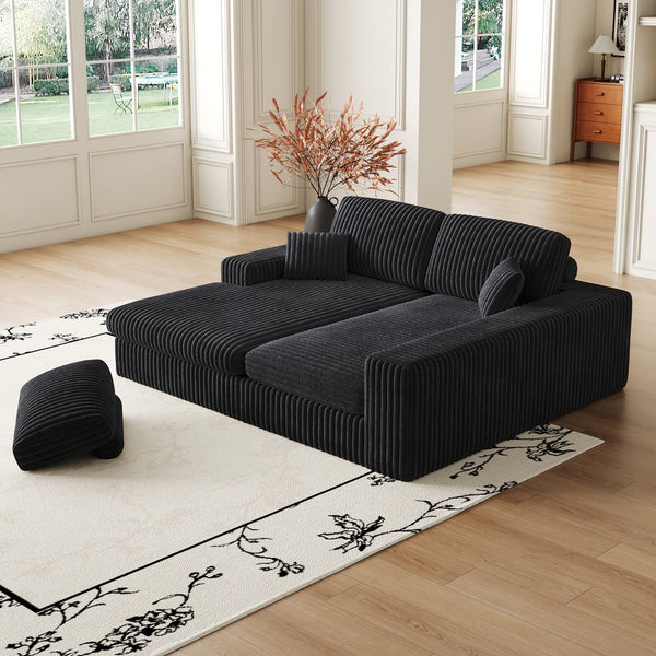 English Elm 114.5'Modern Corduroy Modular sofa with reversible chaise, slow-rebound foam cushions and versatile L-shape seating Black W834S00458