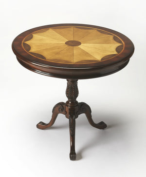 Butler Specialty Carissa Elegant Round Wood Pedestal Foyer Table With Hand-carved Maple & Walnut Inlay Design Medium Brown Rubberwood Solids,Cherry Veneer,Mdf,Resin 533024-butler