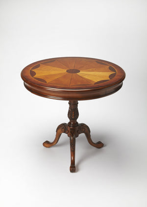 Butler Specialty Carissa Elegant Round Wood Pedestal Foyer Table With Hand-carved Maple & Walnut Inlay Design Brown Rubberwood Solids,Cherry Veneer,Mdf,Resin 533101-butler