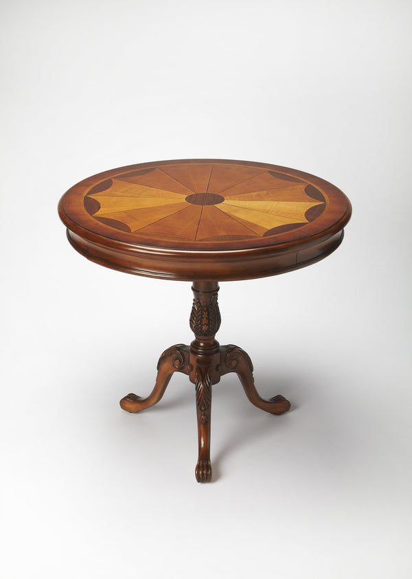 Butler Specialty Carissa Elegant Round Wood Pedestal Foyer Table With Hand-carved Maple & Walnut Inlay Design Brown Rubberwood Solids,Cherry Veneer,Mdf,Resin 533101-butler
