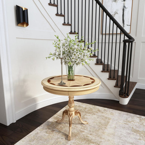 Butler Specialty Carissa Elegant Round Wood Pedestal Foyer Table With Hand-carved Maple & Walnut Inlay Design Beige Rubberwood Solids,Cherry Veneer,Mdf,Resin 533424-butler