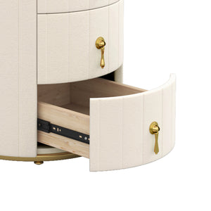 English Elm 2 Upholstered Nightstand Set with 3 Drawers, Round Velvet Bedside Table, Marble Top & Metal Handles Beige 24 L x 19.5 W x 18.89 H N733S272609A