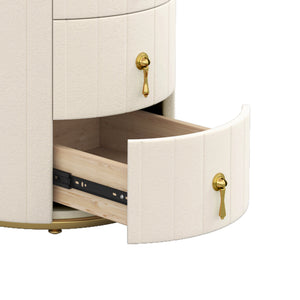 English Elm Upholstered Rounded Nightstand with 3 Spacious Drawers, Marbled Top and Metal Handles, Fully Assembled Beige 24 L x 19.5 W x 18.89 H N733P272609A