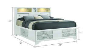 English Elm Soul Full 5PC Bedroom Set with Built-In Lighting, USB-C, Bluetooth Speakers & Marble Accents White B009S01622