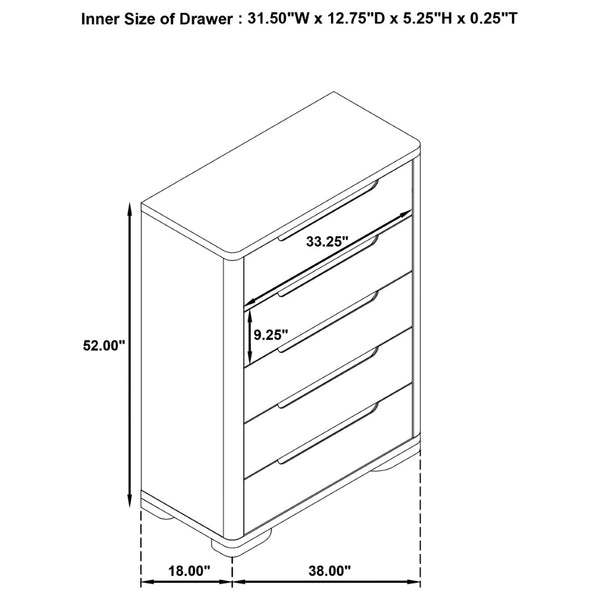 English Elm Mirador Tall Five Drawer Chest in Warm Elm Veneer for Contemporary Bedroom Storage B062P447746